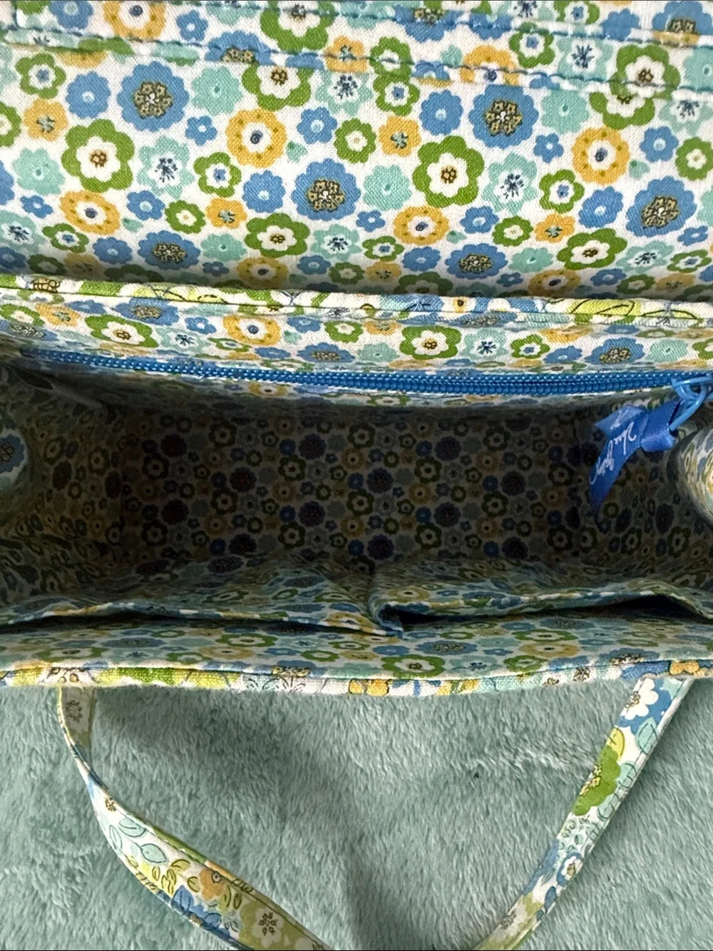 Vera Bradley Quilted Floral Cosmetic Bag Set in Blue, Green & Yellow